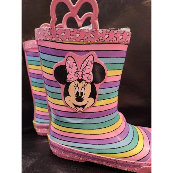 Minnie Mouse Girls Pink & Rainbow Rain Boots - Size 13/1 - Picture 16 of 16